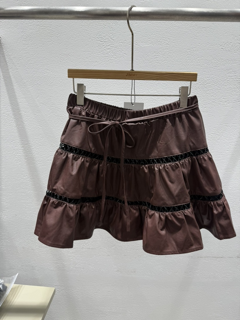 JIMMY韓國代購㊣女裝新品25秋冬熱賣人氣時尚短裙含腰繩皮革JIMMY/REMAKE短裙