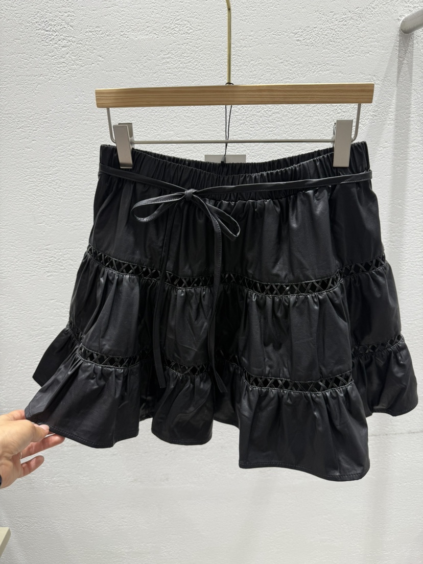 JIMMY韓國代購㊣女裝新品25秋冬熱賣人氣時尚短裙含腰繩皮革JIMMY/REMAKE短裙圖色2