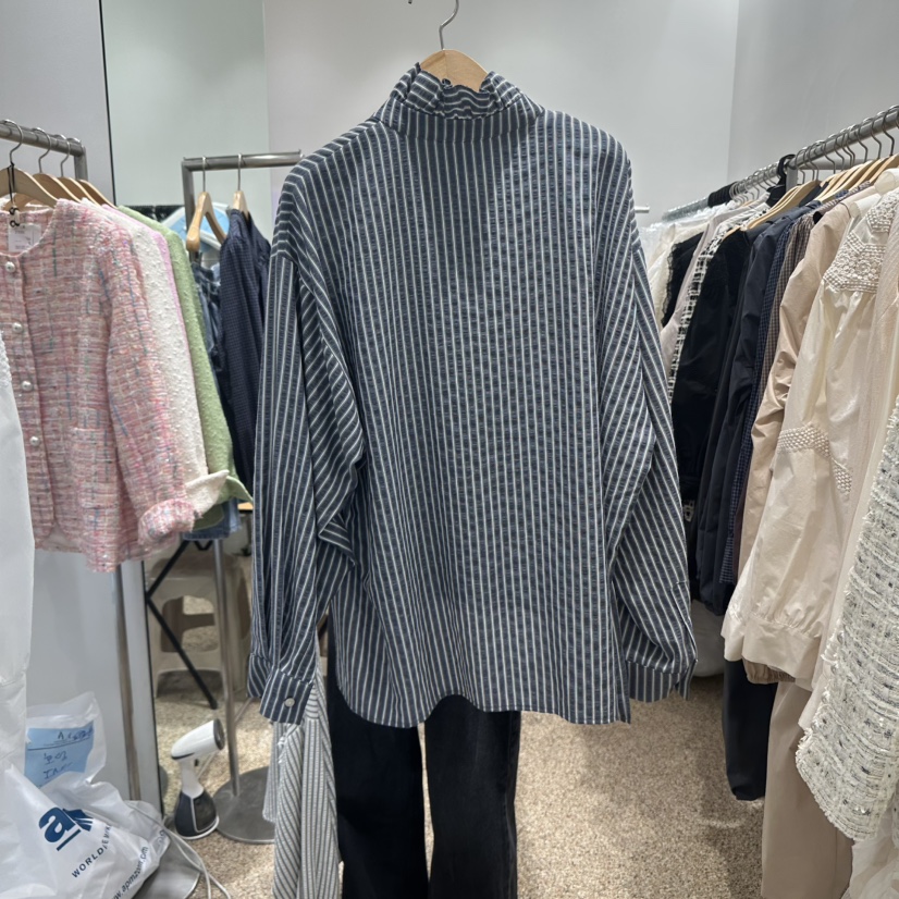 A東大門㊣實拍女士新品25秋冬時尚推薦職業人氣襯衫蕾絲衫條紋A STORE襯衫/蕾絲衫