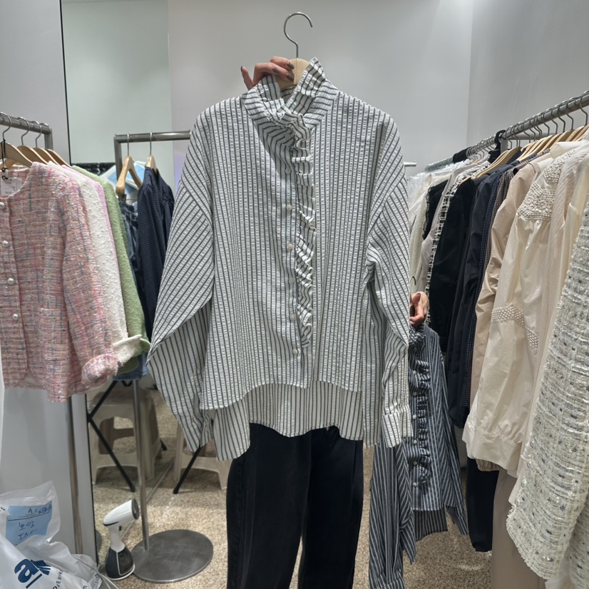 A東大門㊣實拍女士新品25秋冬時尚推薦職業人氣襯衫蕾絲衫條紋A STORE襯衫/蕾絲衫
