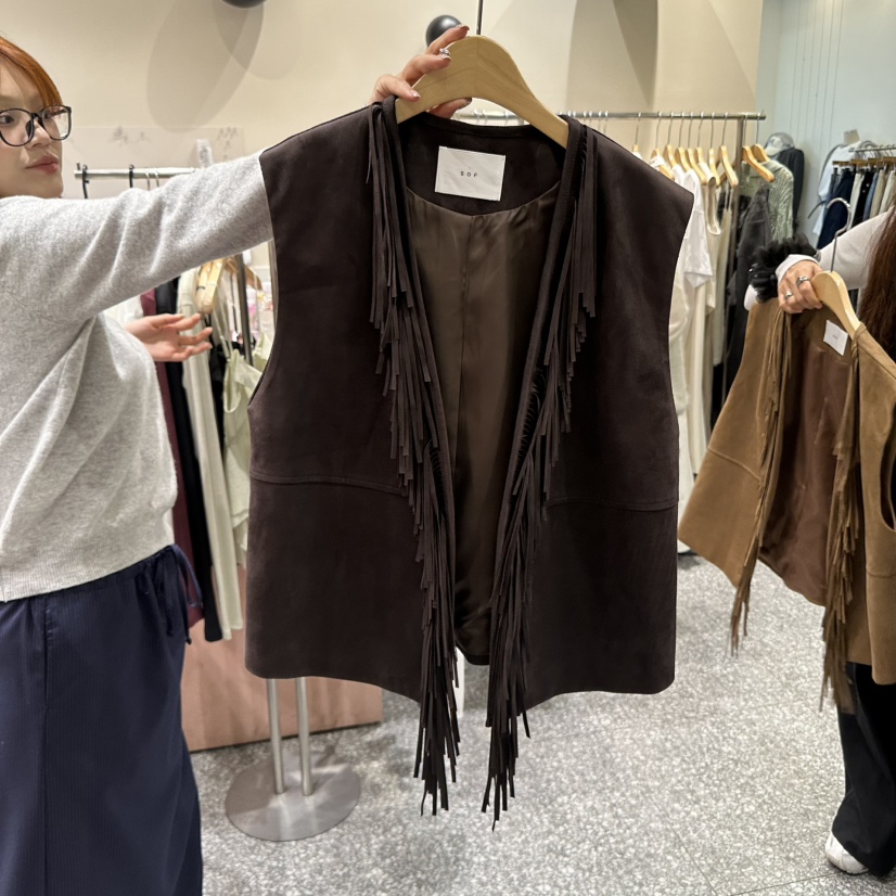 SOF韓國代購㊣女裝新品職業熱賣時尚推薦真品休閑25秋冬馬甲流蘇SOF馬甲圖色1