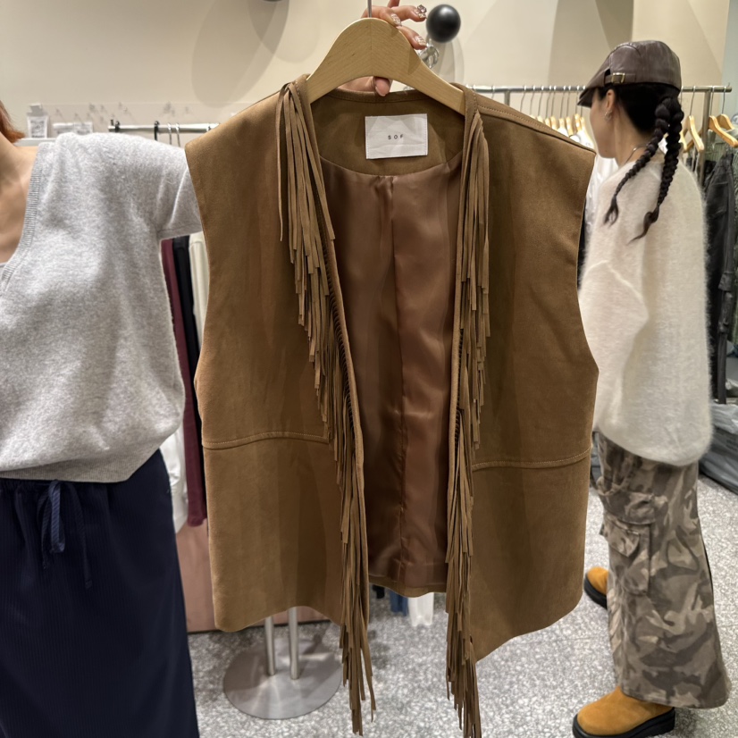 SOF韓國代購㊣女裝新品職業熱賣時尚推薦真品休閑25秋冬馬甲流蘇SOF馬甲圖色2