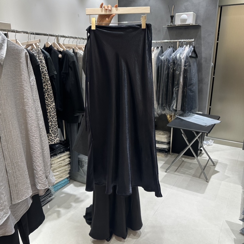 OPEN韓國直郵㊣女士新品推薦時尚休閑職業25秋冬長裙超長緞面OPEN長裙
