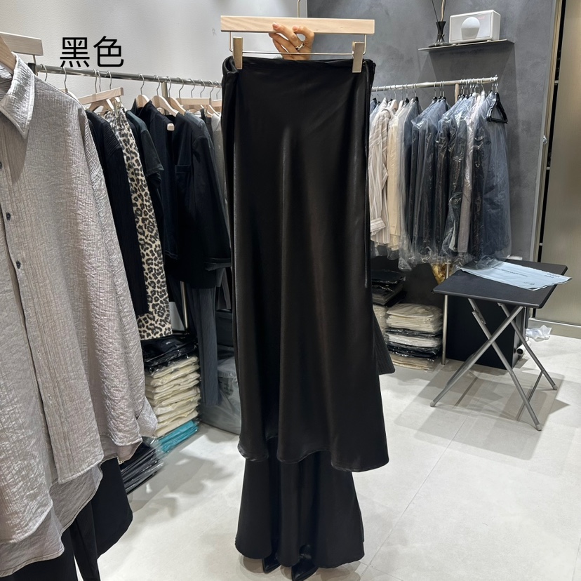 OPEN韓國直郵㊣女士新品推薦時尚休閑職業25秋冬長裙超長緞面OPEN長裙圖色1