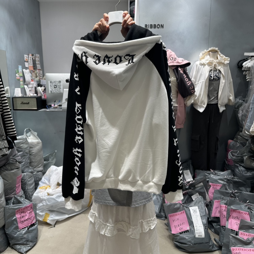 RIBBON韓國代購㊣女士新款25秋冬熱賣推薦職業衛衣連帽衫拉鏈RIBBON衛衣