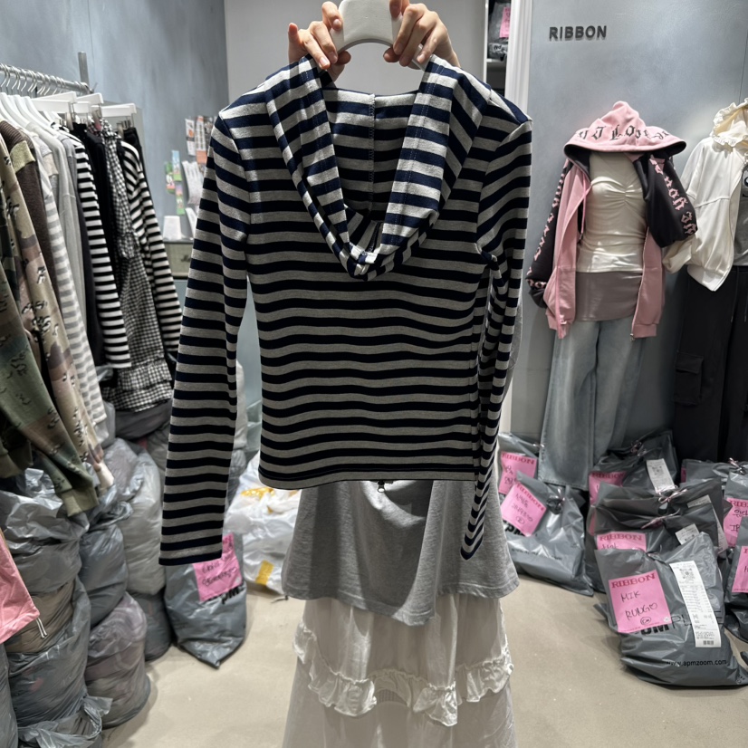 RIBBON東大門㊣代購女裝新品25秋冬人氣熱賣真品衛衣拉鏈連帽RIBBON衛衣