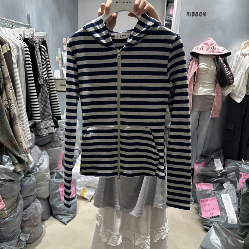 RIBBON東大門㊣代購女裝新品25秋冬人氣熱賣真品衛衣拉鏈連帽RIBBON衛衣圖色3
