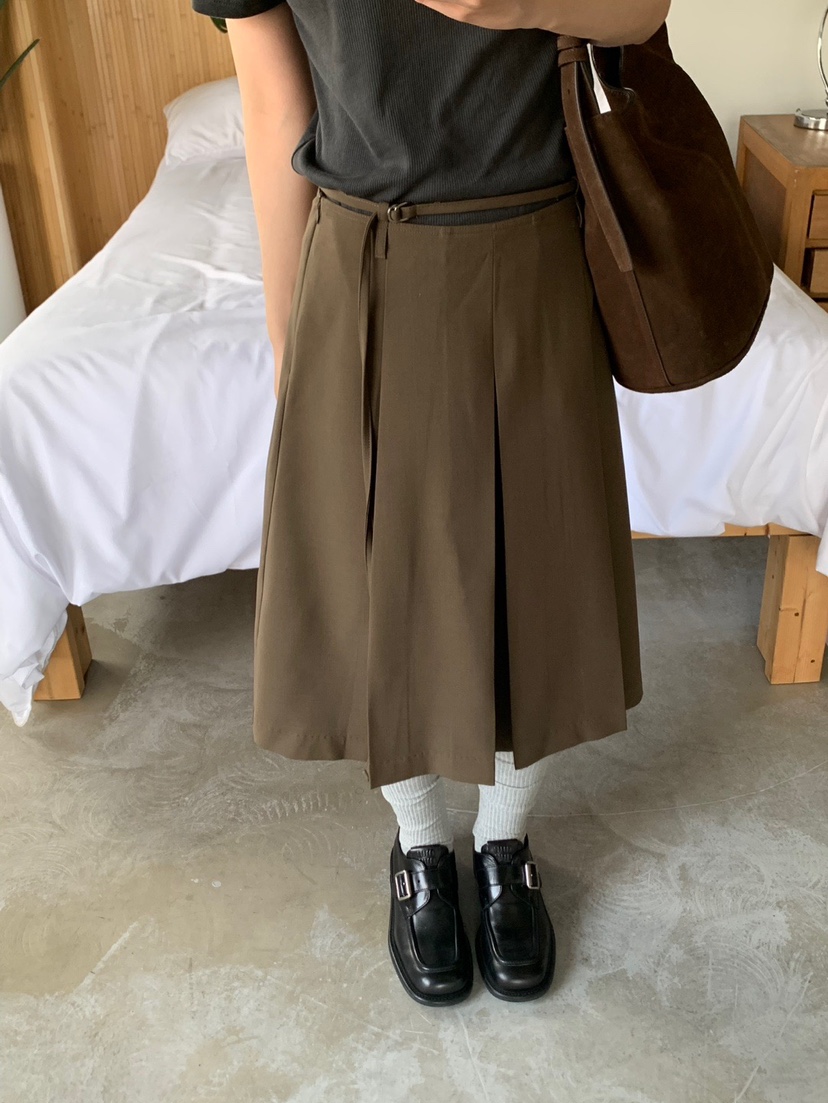 UNBOUND韓國代購㊣女裝新款休閑職業推薦半身裙中短裙含腰繩UNBOUND半身裙/中短裙