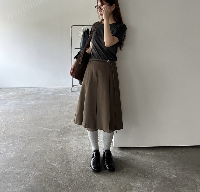 UNBOUND韓國代購㊣女裝新款休閑職業推薦半身裙中短裙含腰繩UNBOUND半身裙/中短裙