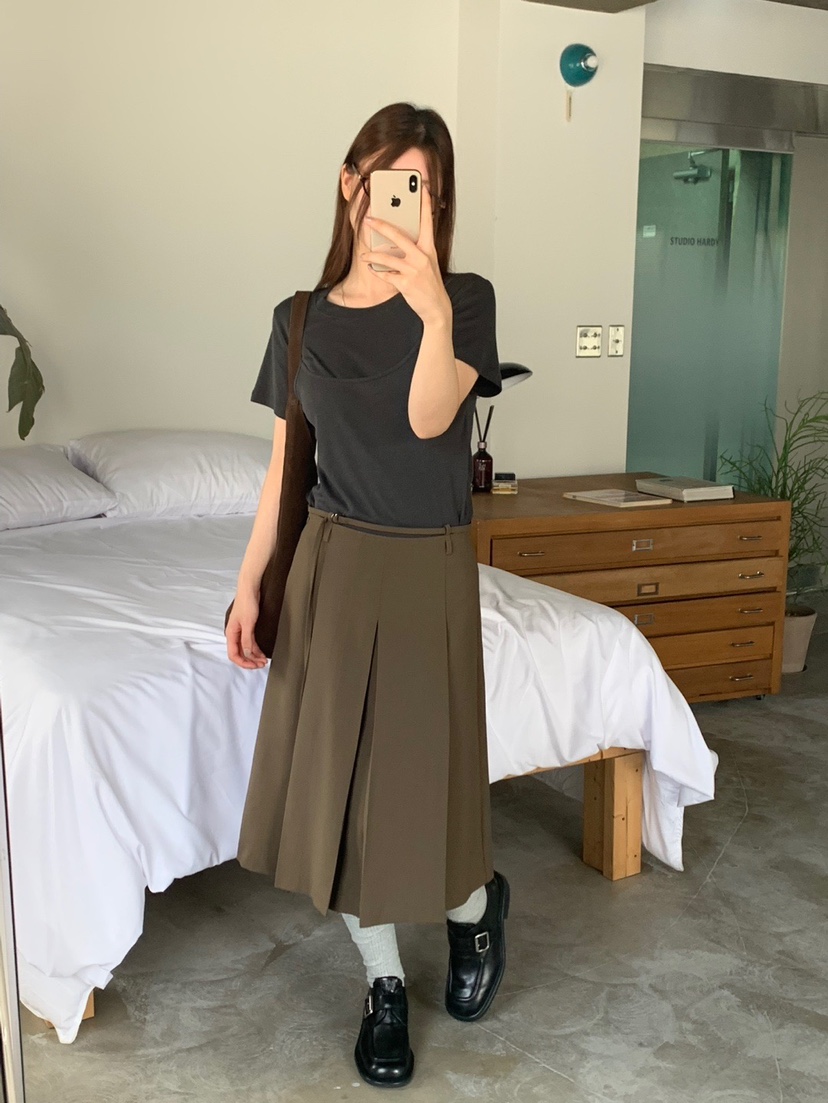 UNBOUND韓國代購㊣女裝新款休閑職業推薦半身裙中短裙含腰繩UNBOUND半身裙/中短裙