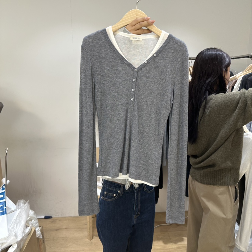 FOREST東大門㊣直郵女裝新品時尚真品熱賣休閑職業長袖T恤紐扣FOREST長袖T恤圖色4