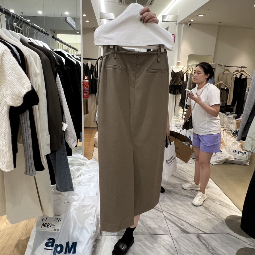 VERVEINE韓國直郵㊣女士新款職業推薦休閑時尚長裙含腰繩羊毛VERVEINE長裙