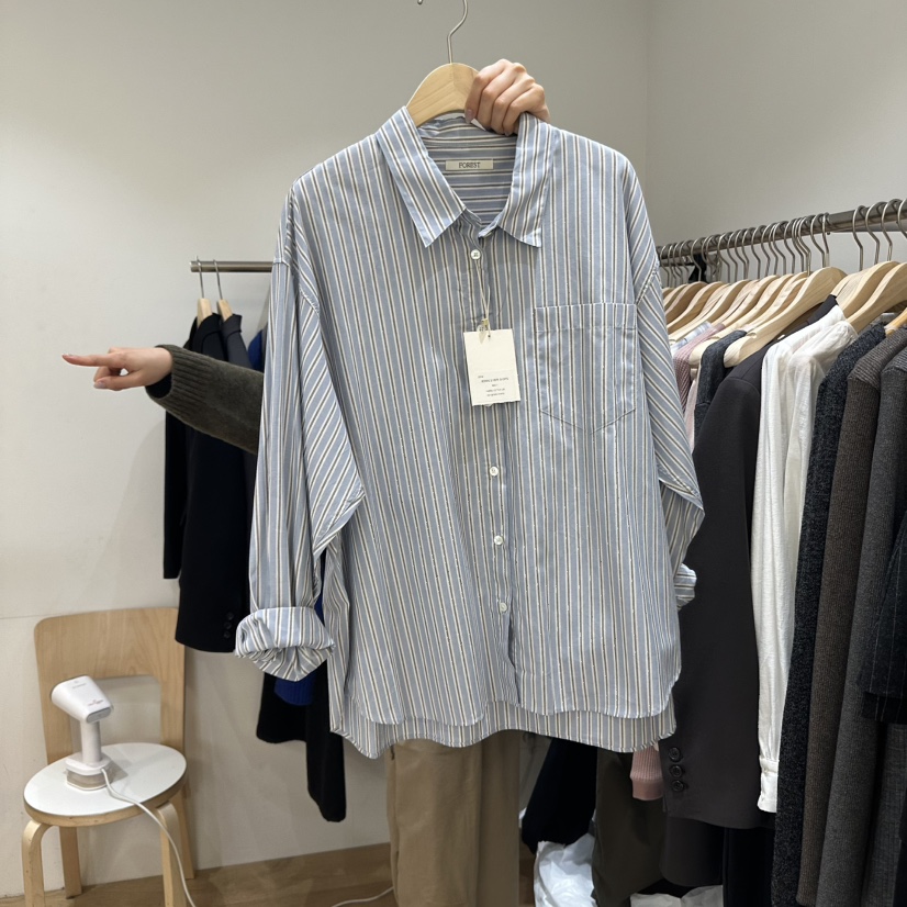 FOREST韓國直郵㊣女士新品人氣休閑25秋冬熱賣襯衫蕾絲衫條紋FOREST襯衫/蕾絲衫圖色2