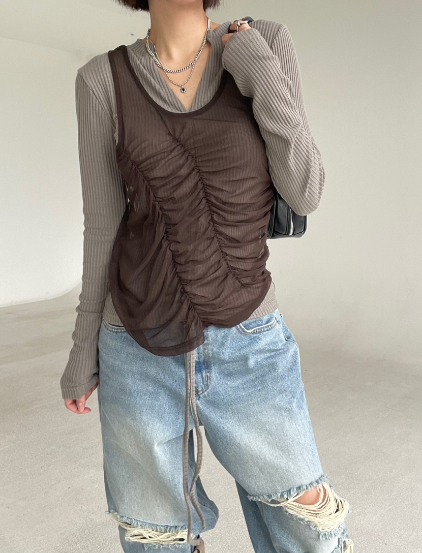 REIZ東大門㊣代購女裝新品25秋冬時尚推薦休閑吊帶背心褶皺REIZ吊帶/背心