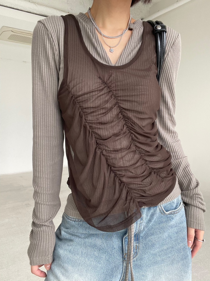 REIZ東大門㊣代購女裝新品25秋冬時尚推薦休閑吊帶背心褶皺REIZ吊帶/背心