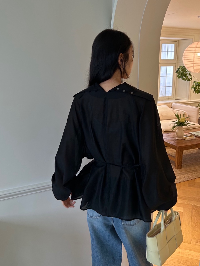 ME MO東大門㊣代購女士新款職業人氣休閑襯衫蕾絲衫含腰繩ME MO襯衫/蕾絲衫