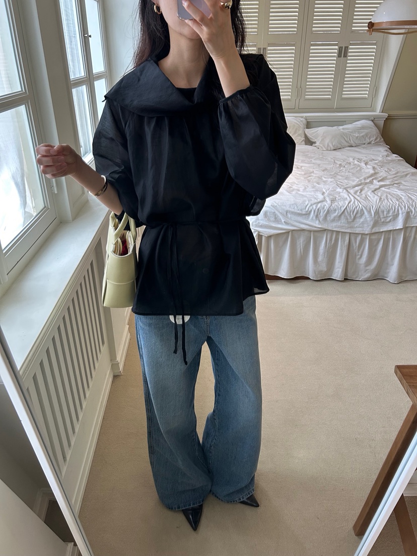 ME MO東大門㊣代購女士新款職業人氣休閑襯衫蕾絲衫含腰繩ME MO襯衫/蕾絲衫