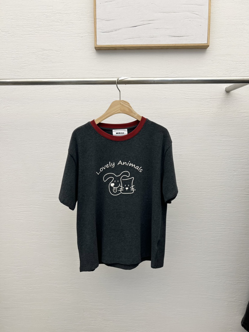MILK TEA韓國代購㊣女士新品時尚熱賣休閑推薦25秋冬人氣T恤MILK TEAT恤圖色2