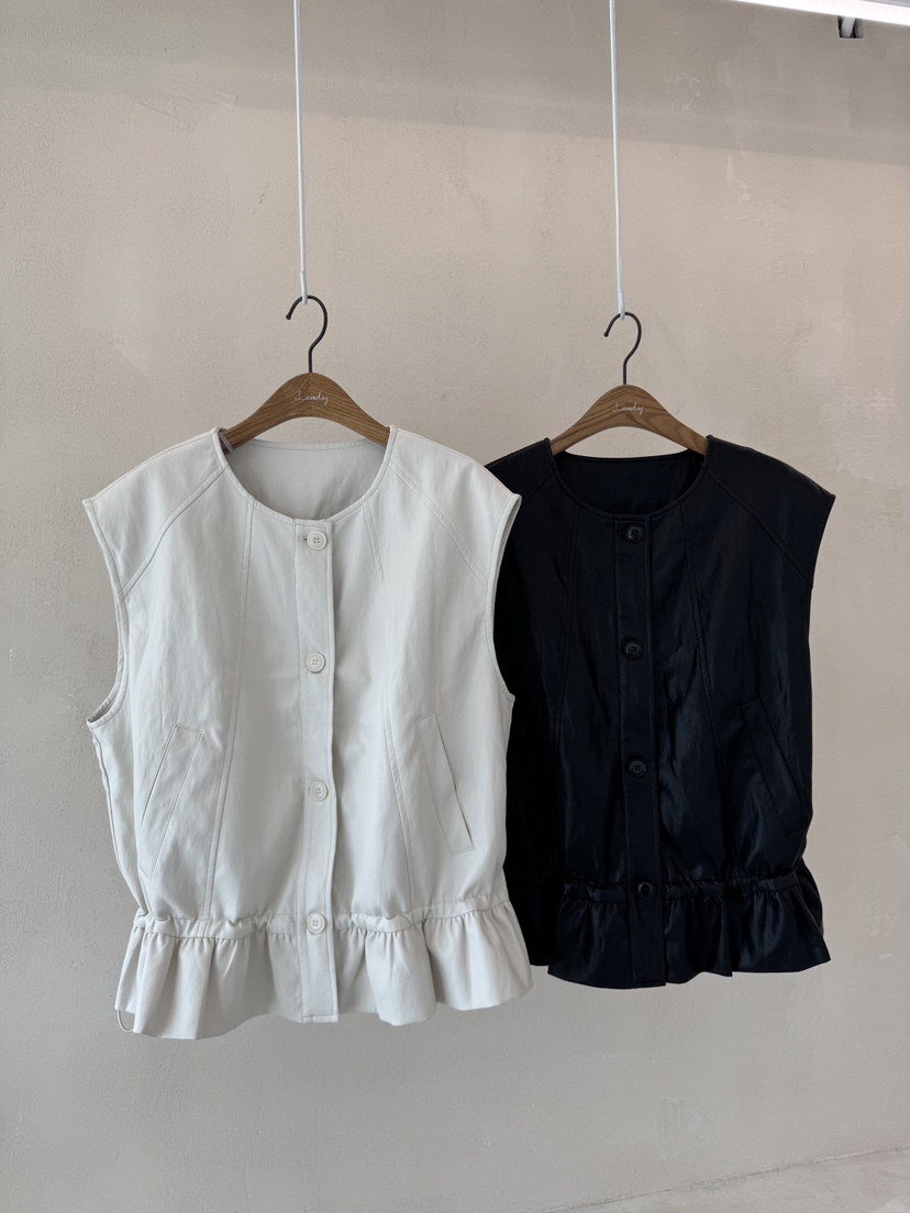 LAUNDRY東大門㊣代購女裝新款時尚職業休閑推薦馬甲荷葉邊皮革LAUNDRY馬甲