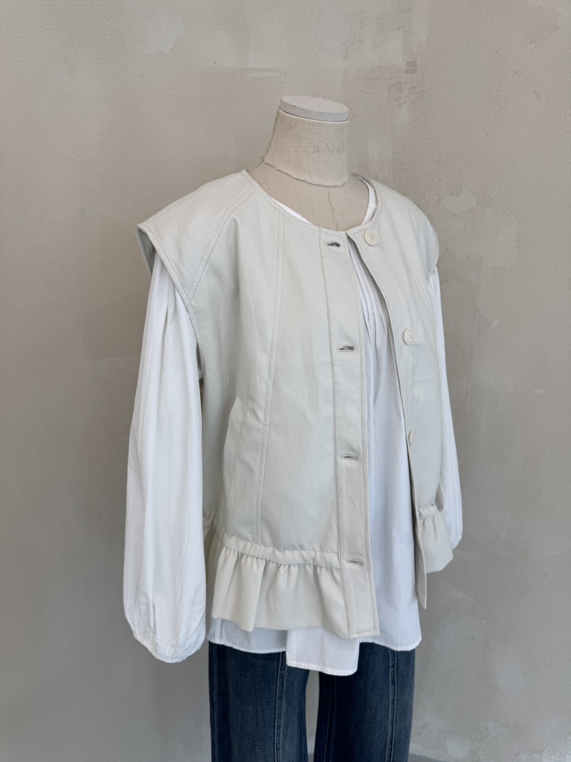 LAUNDRY東大門㊣代購女裝新款時尚職業休閑推薦馬甲荷葉邊皮革LAUNDRY馬甲