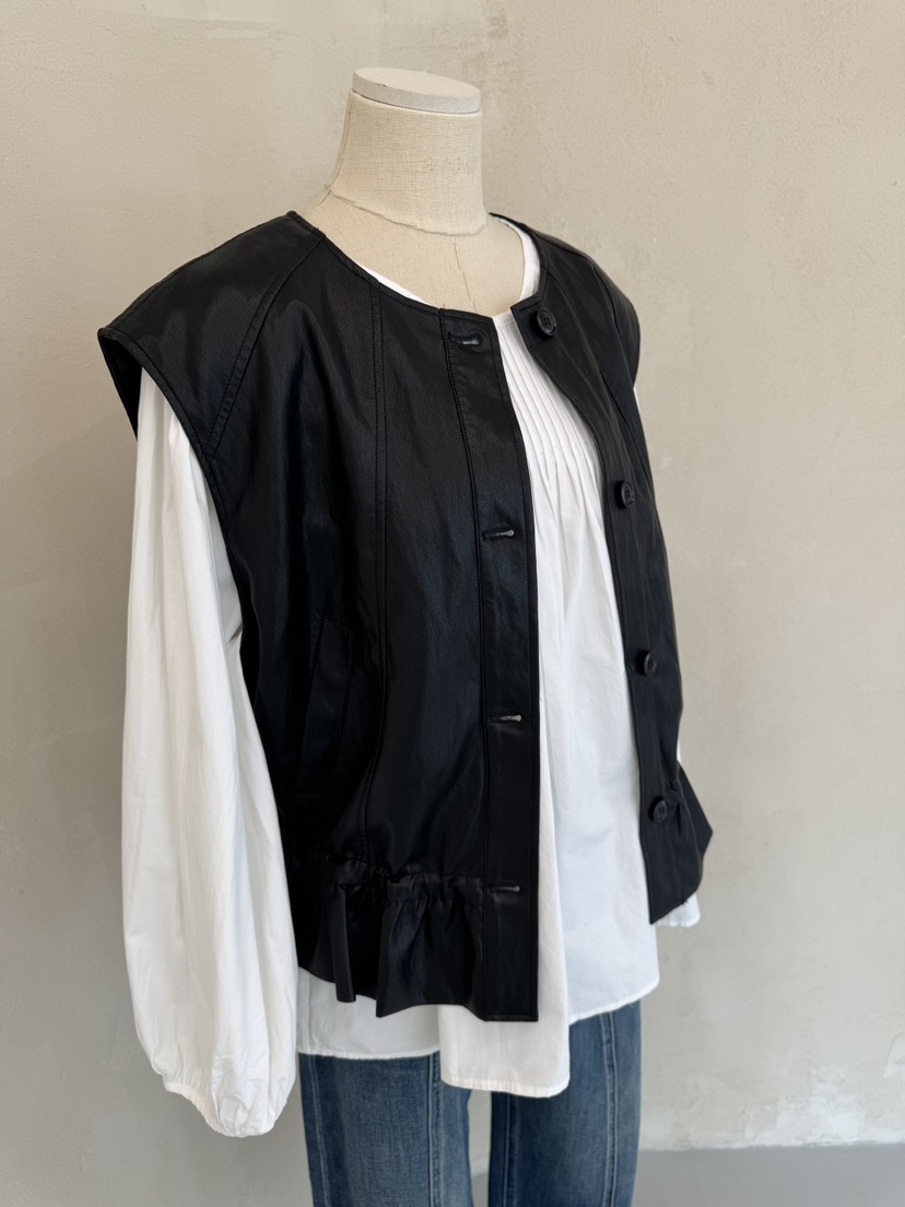 LAUNDRY東大門㊣代購女裝新款時尚職業休閑推薦馬甲荷葉邊皮革LAUNDRY馬甲