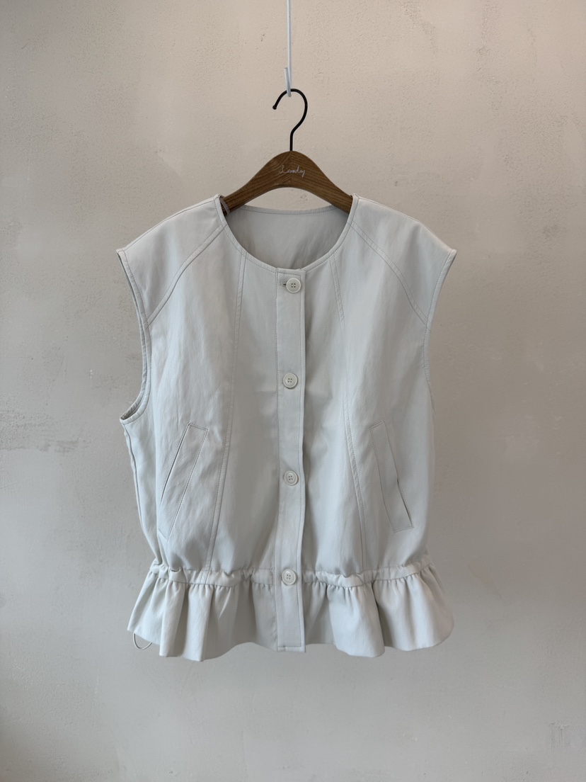 LAUNDRY東大門㊣代購女裝新款時尚職業休閑推薦馬甲荷葉邊皮革LAUNDRY馬甲