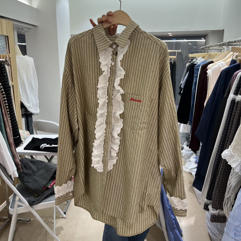 ARANCIA韓國直郵㊣女裝新品時尚熱賣25秋冬襯衫蕾絲衫格紋褶皺ARANCIA襯衫/蕾絲衫圖色1