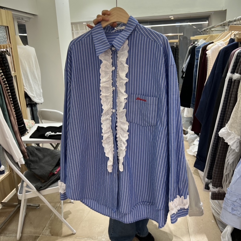 ARANCIA韓國直郵㊣女裝新品時尚熱賣25秋冬襯衫蕾絲衫格紋褶皺ARANCIA襯衫/蕾絲衫圖色2