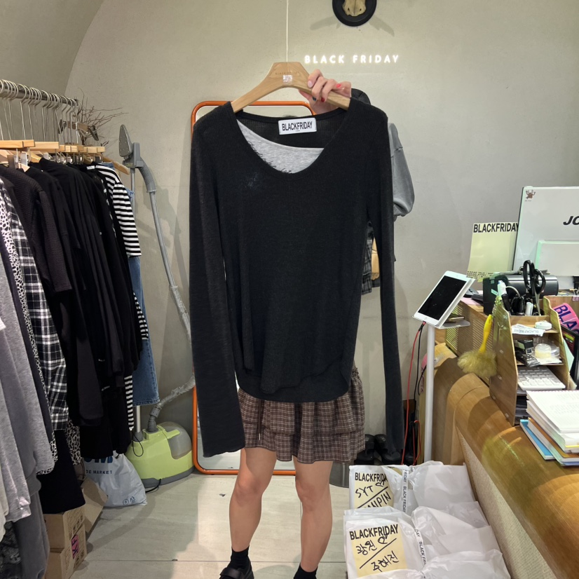 BLACKFRIDAY東大門㊣實拍女裝新品人氣時尚25秋冬熱賣長袖T恤BLACK FRIDAY長袖T恤圖色1