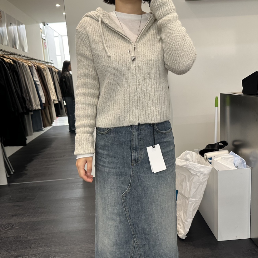 OBJECT韓國代購㊣女士新品推薦針織衫連帽拉鏈衫羊駝毛短款OBJECT針織衫圖色3