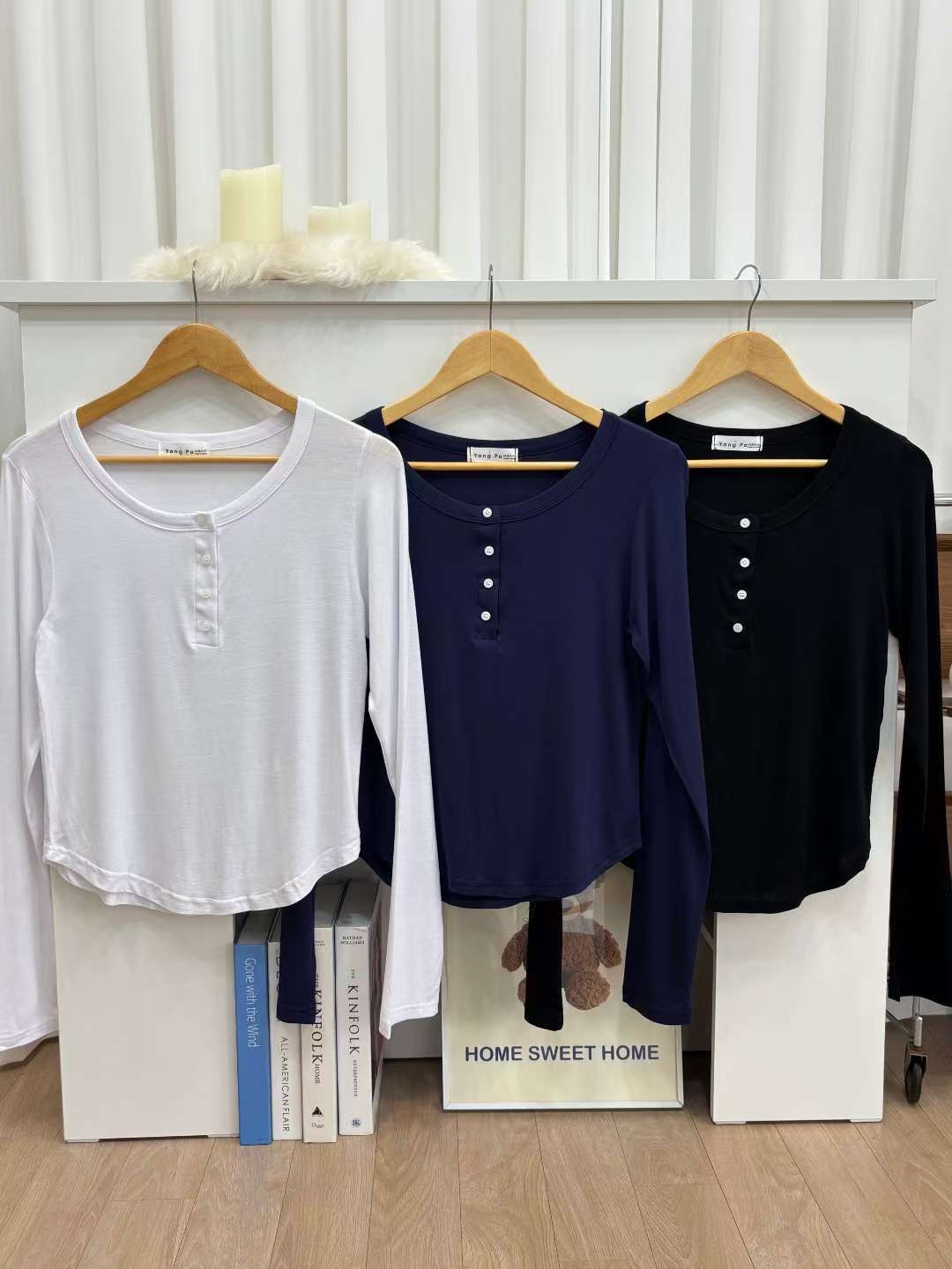 YANGPA韓國直郵㊣女裝新品25秋冬人氣時尚職業休閑熱賣長袖T恤YANGPA長袖T恤圖色3左三色