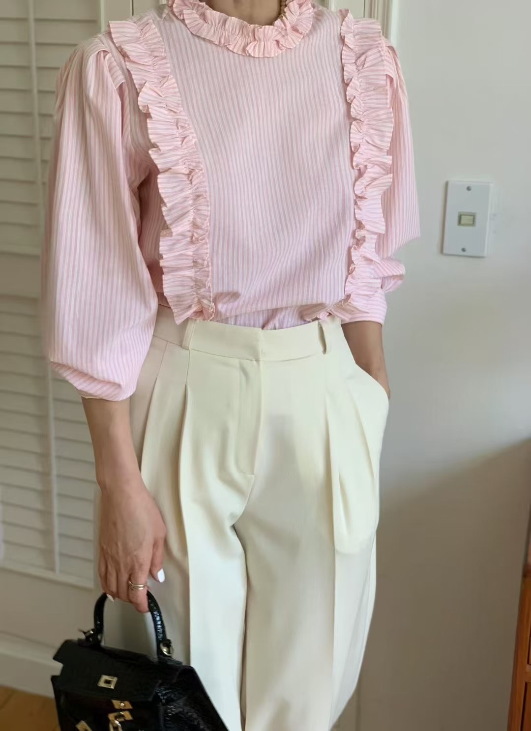 ELMU東大門㊣實拍女士新品推薦休閑人氣時尚職業襯衫蕾絲衫ELMU襯衫/蕾絲衫