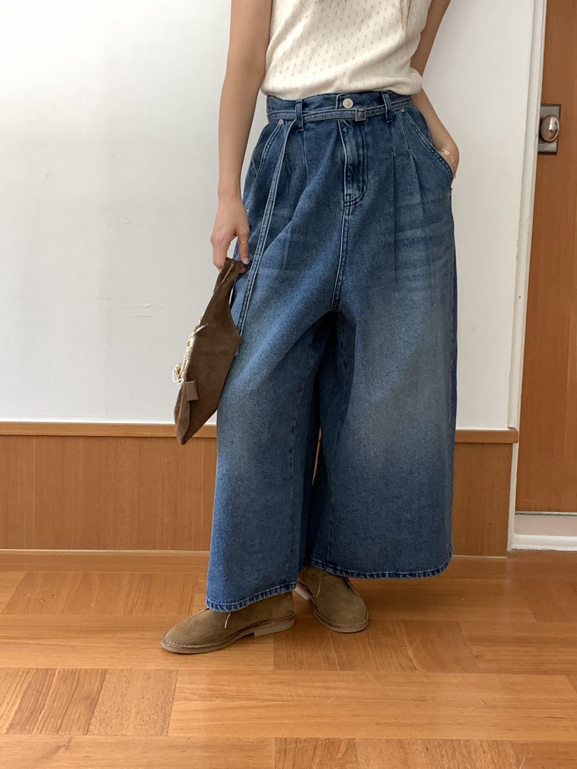 VENTI韓國代購㊣女裝新款職業推薦25秋冬休閑人氣牛仔褲含腰帶VENTI牛仔褲