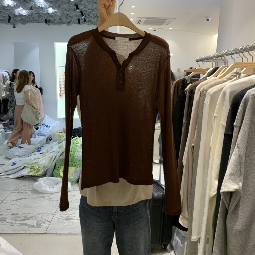 TALK TALK東大門㊣實拍女裝新品真品25秋冬時尚長袖T恤紐扣TALK TALK長袖T恤圖色3