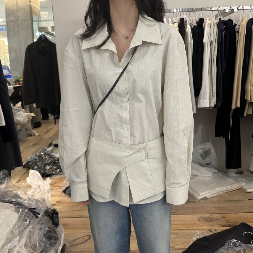 CREAM VILLA韓國代購㊣女士新品25秋冬襯衫蕾絲衫不含腰帶褶皺CREAMVILLA襯衫/蕾絲衫圖色3