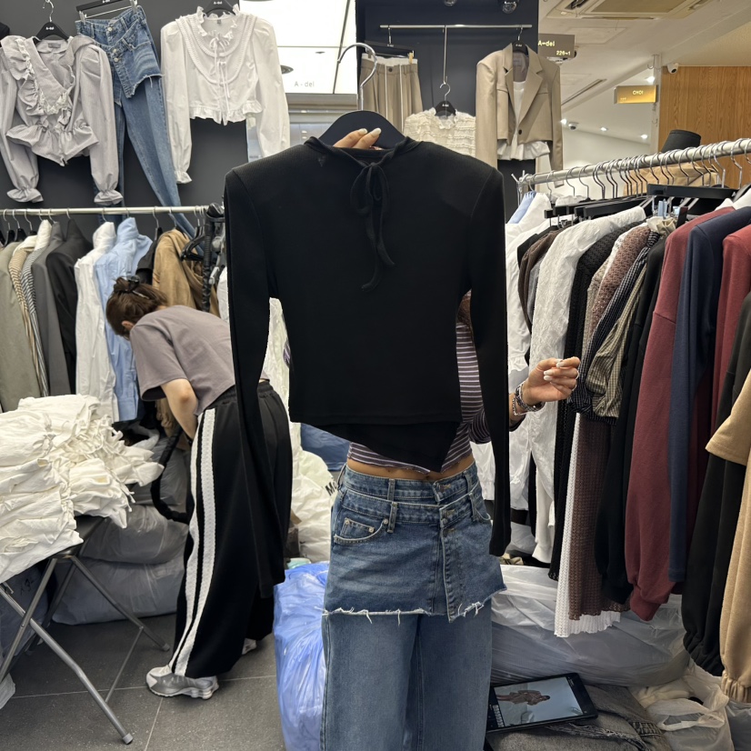 A-DEL韓國代購㊣女裝新款人氣休閑時尚真品推薦長袖T恤假兩件A-DEL長袖T恤