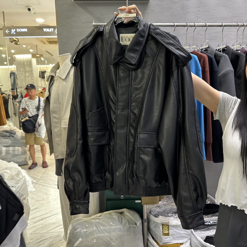 UOOV韓國代購㊣女裝新品熱賣職業時尚人氣推薦休閑皮衣皮革UOOV皮衣圖色3