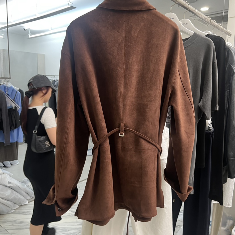 NUTPLAN韓國代購㊣女裝新款職業真品人氣推薦夾克含腰繩絨面革NUTPLAN夾克