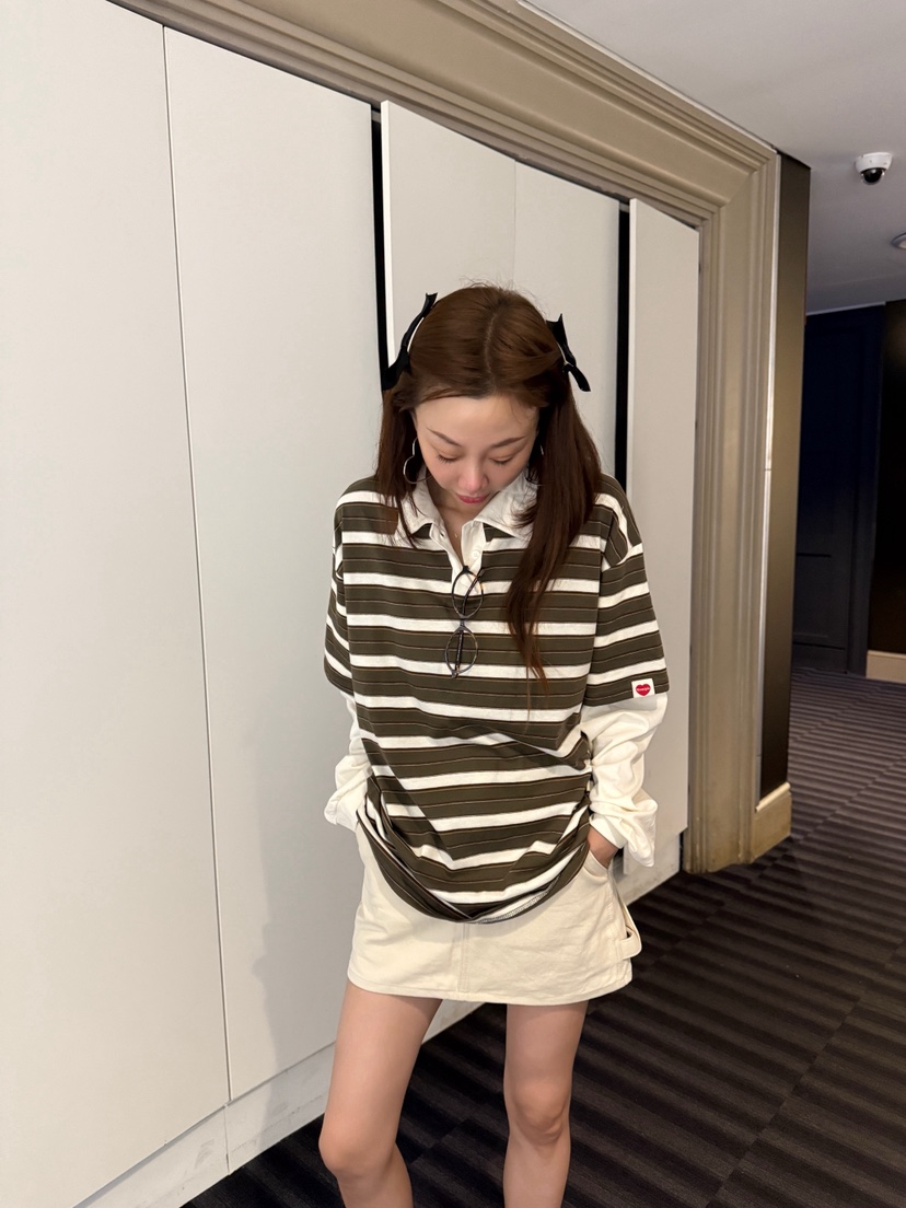 LUMIPLE東大門㊣直郵女士新款時尚推薦人氣25秋冬長袖T恤假兩件LUMIPLE長袖T恤