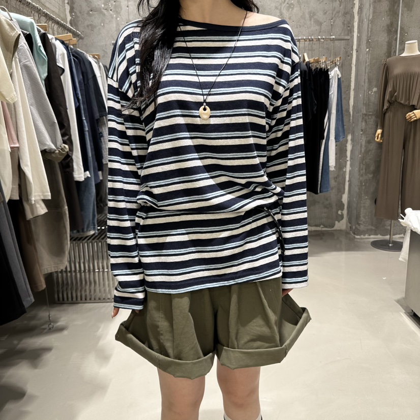 JUNI韓國代購㊣女裝新款熱賣時尚真品職業推薦休閑長袖T恤船領my juni長袖T恤