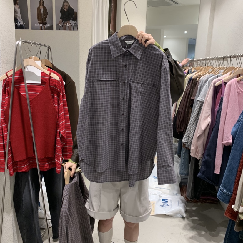 SSEMIENNE韓國代購㊣女士新款時尚熱賣職業25秋冬襯衫蕾絲衫格紋SSENIQUE襯衫/蕾絲衫圖色2