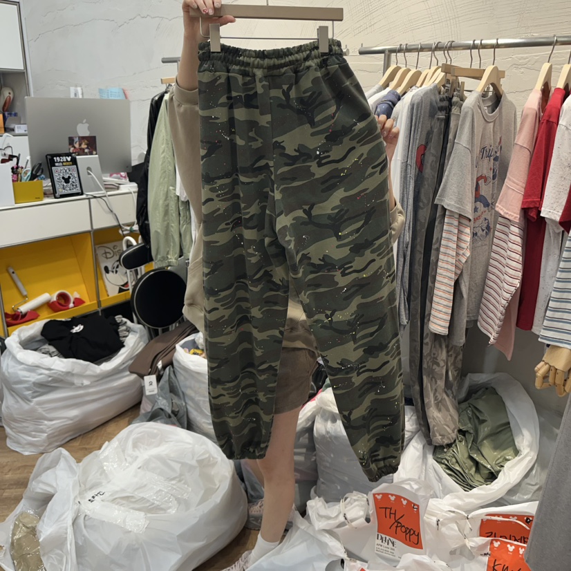 DE LINE東大門㊣代購女裝新品時尚休閑推薦人氣休閑褲迷彩DE LINE休閑褲