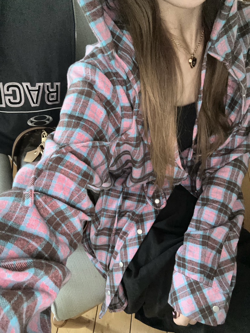 ZEROZERO韓國代購㊣女士新品時尚人氣職業襯衫蕾絲衫格紋連帽ZEROZERO襯衫/蕾絲衫