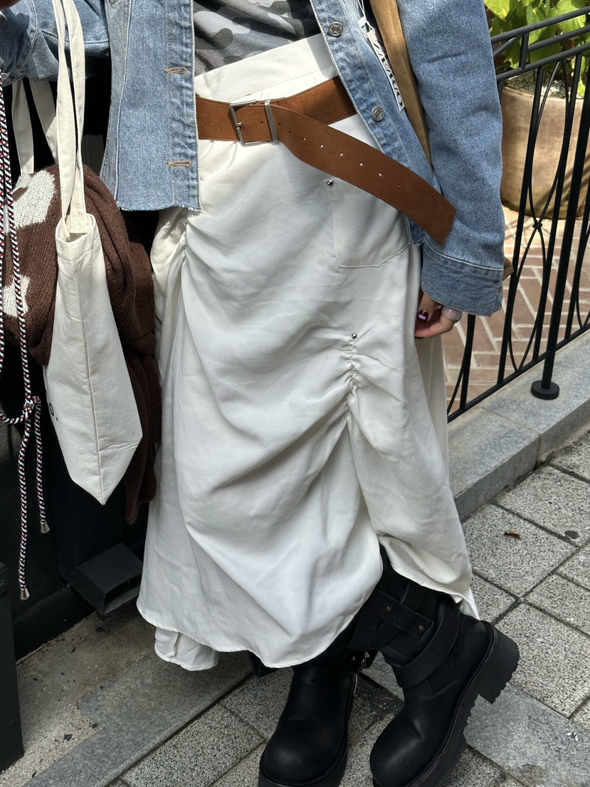 ZEROZERO韓國直郵㊣女裝新款職業休閑人氣真品長裙腰帶褶皺ZEROZERO長裙