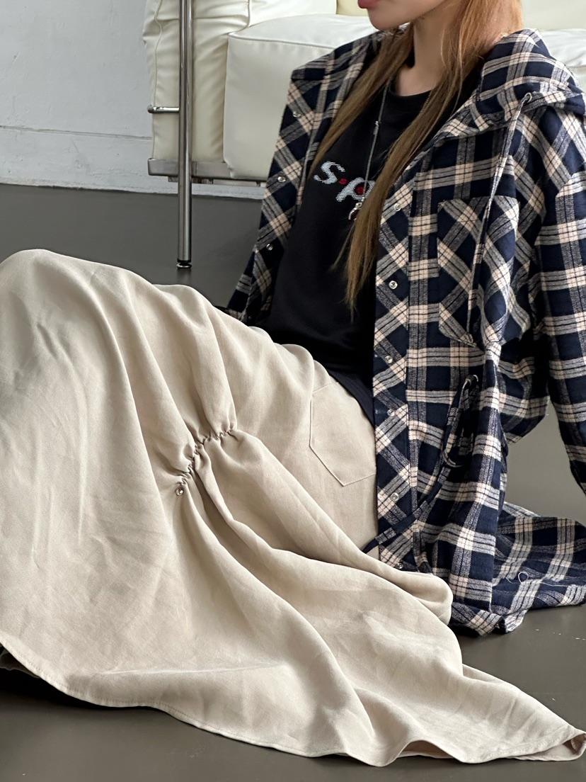 ZEROZERO韓國直郵㊣女裝新款職業休閑人氣真品長裙腰帶褶皺ZEROZERO長裙