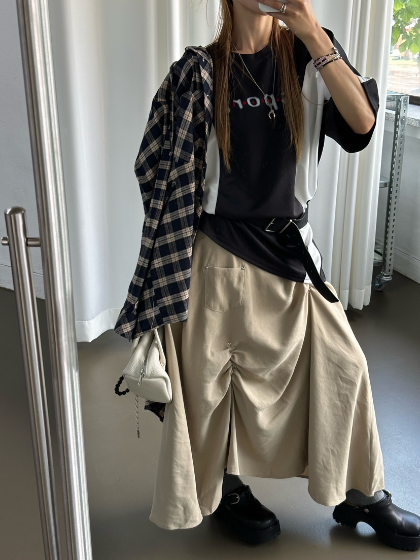ZEROZERO韓國直郵㊣女裝新款職業休閑人氣真品長裙腰帶褶皺ZEROZERO長裙