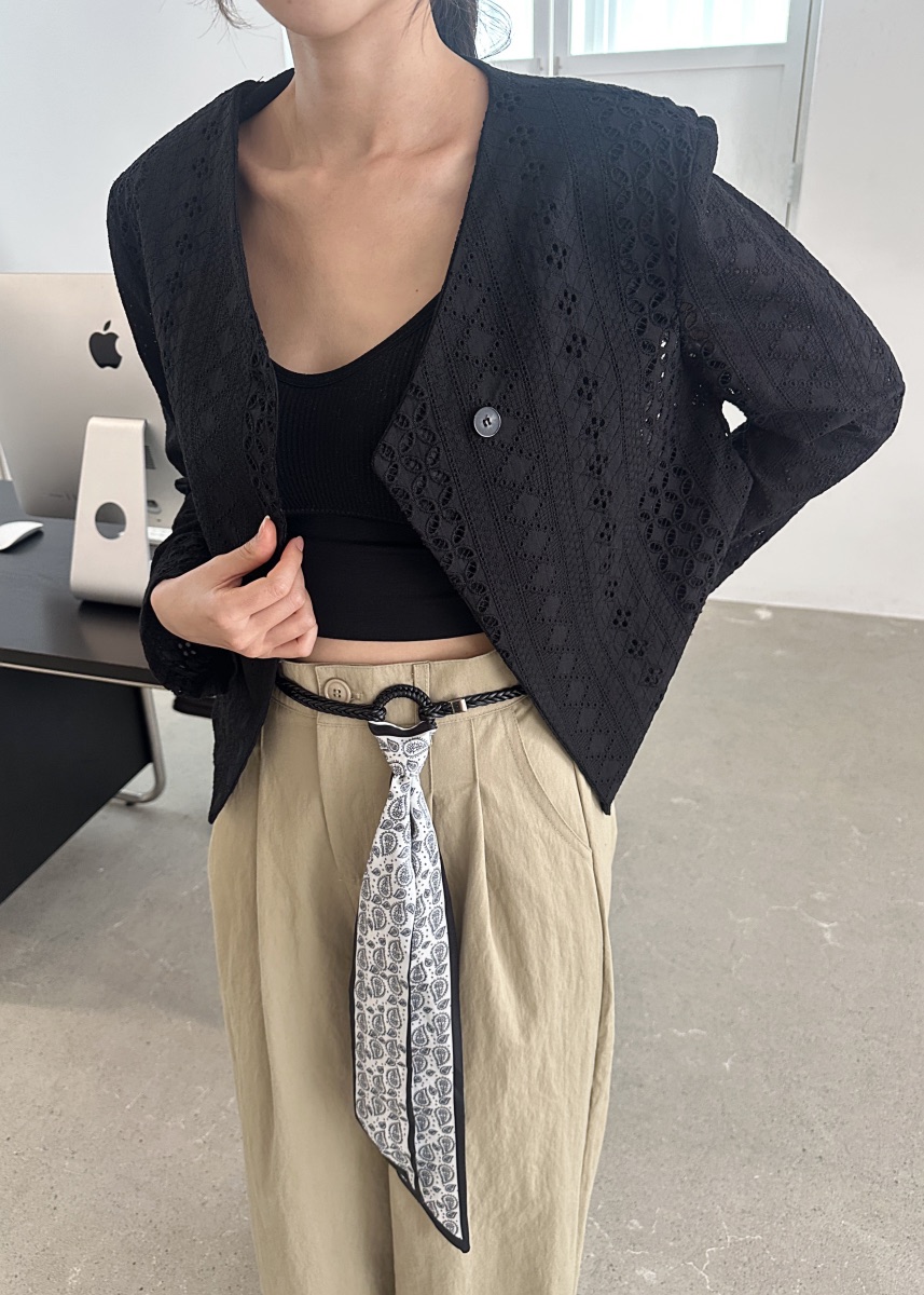 CLASSY-O韓國代購㊣女士新款時尚熱賣休閑夾克刺繡短款蕾絲CLASSY-O夾克