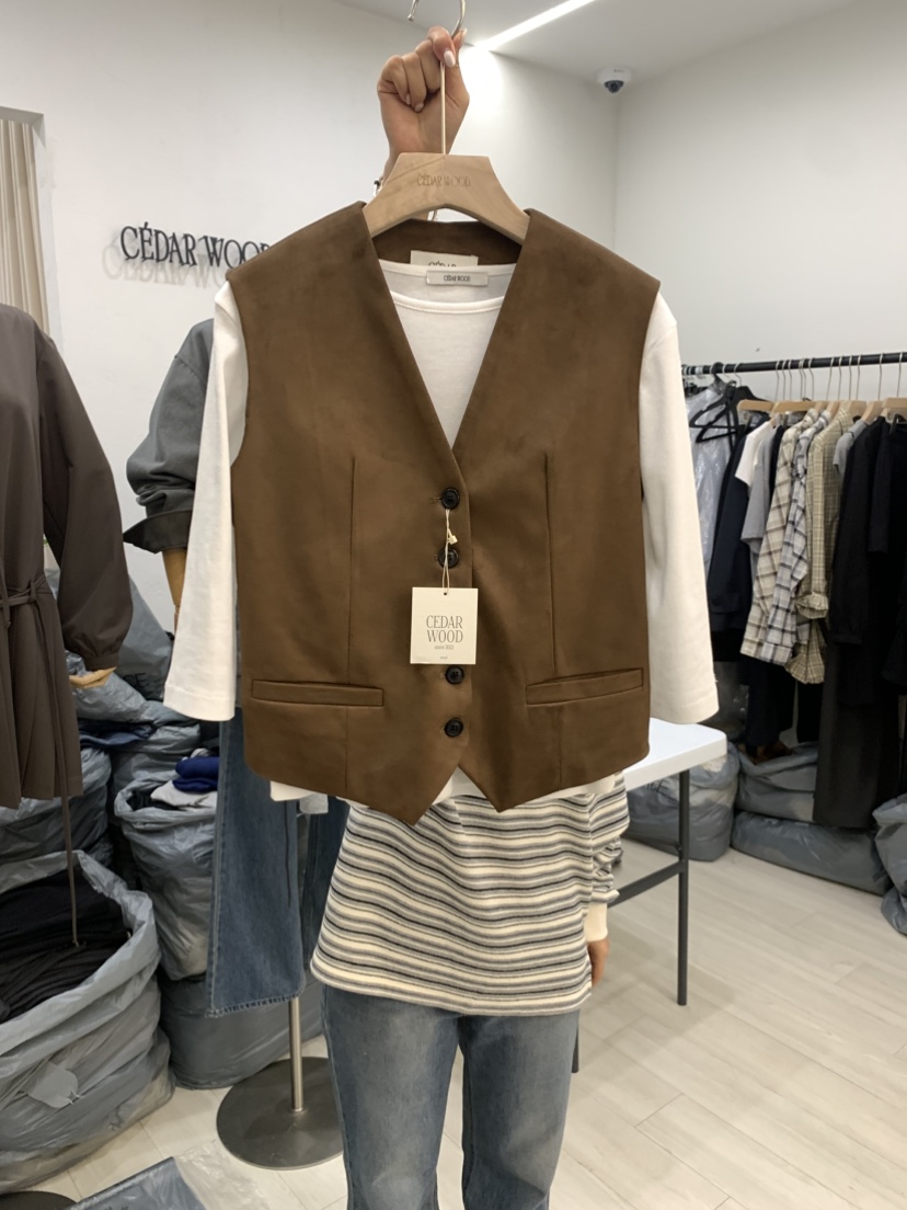CEDARWOOD東大門㊣代購女裝新款休閑時尚馬甲不含內搭絨面革CEDARWOOD馬甲圖色1