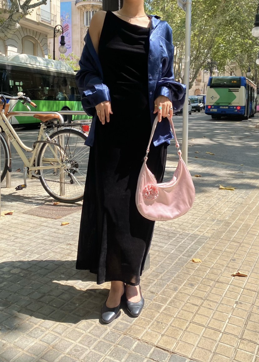 OUPPT韓國代購㊣女裝新款時尚熱賣人氣真品連衣裙天鵝絨網眼OUPPT連衣裙