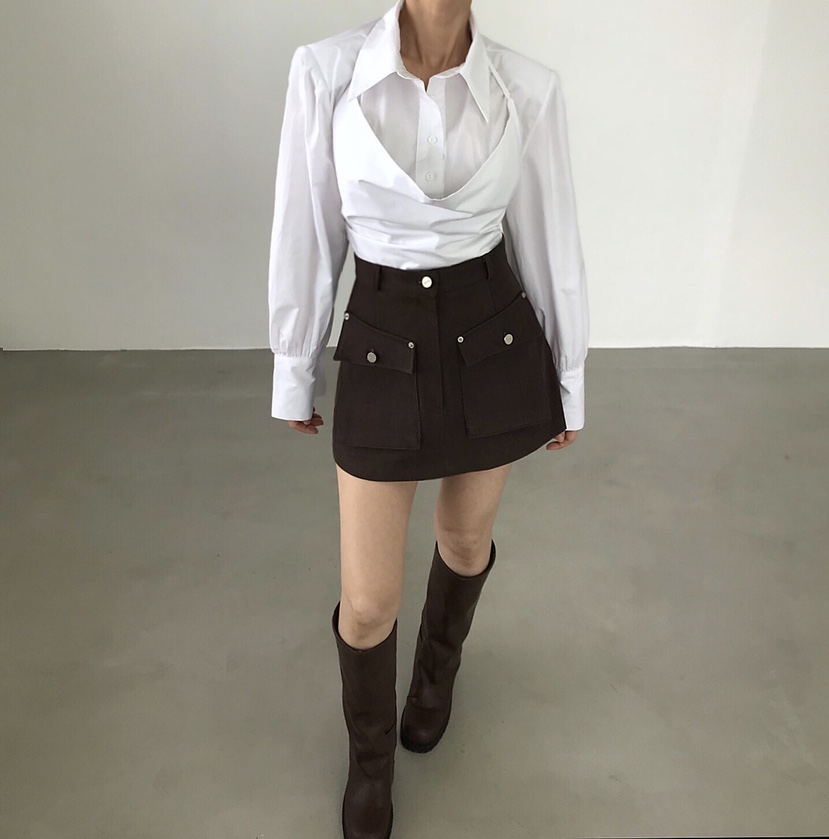 2TWO MOON韓國直郵㊣女士新品時尚職業熱賣25秋冬短裙口袋2TWO MOON短裙